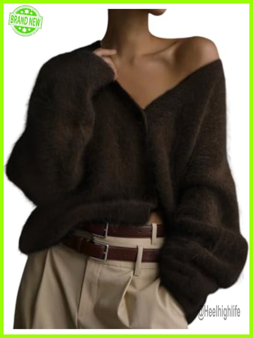 Fuzzy Knit Cardigan Sweater Button Down V Neck Long Sleeve Slouchy